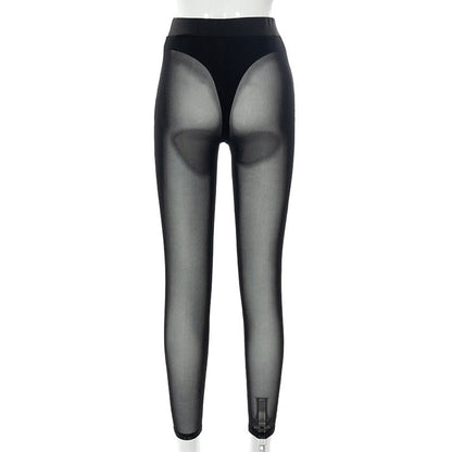 Sixsr New Sexy See-through Black High Waist Long Trousers Casual Sweatpants Women Autumn Elastic Pencil Pants Mesh Leggings