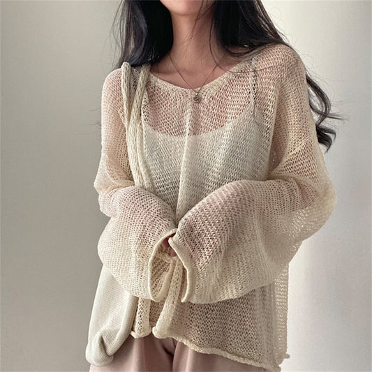 Sixsr Lazy Style Full Sleeves Jumpers Tops Hollow Out Sexy Women Fashion Casual Streetwear Chic Femme Sweaters Pullovers