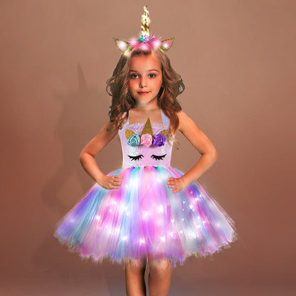 Sixsr Girls Shiny Unicorn TUT Dress Glowing Kids Unicorn Dresses For Girls Hallowmas Party Princess Dress Children Clothing vestidos