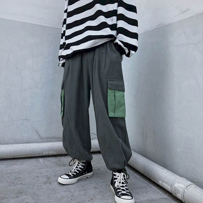 Straight casual pants Men Hong Kong style Korean large size Ankle-length Cargo pants trend all-match wide-leg boot-cut trousers