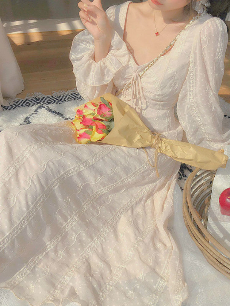 Sixsr Vintage Fairy Dress Women Elegant Designer Chiffon Dress Long Sleeve French Party Midi Dress Casual Women's Clothing Autumn