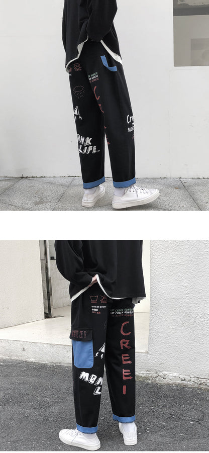 Straight Denim Jeans Men Graphic Printed Jeans 2024 Streetwear  Jeans Man Wildleg Pants Hip Hop Korean Harajuku Fashion Pants