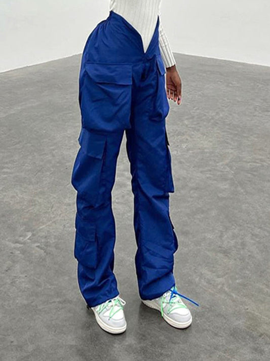 Vintage Y2k Cargo Pants Women Elastic High Waist Big Pockets Baggy Casual Capris Aesthetic Autumn Jogger Sweatpants
