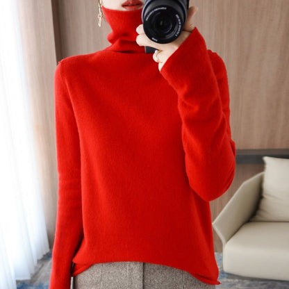 100% Pure Wool Cashmere Sweater Fall/Winter Pile Collar Pullover Korean Fashion Casual Knitted Tops Women Jacket Long Sleeve