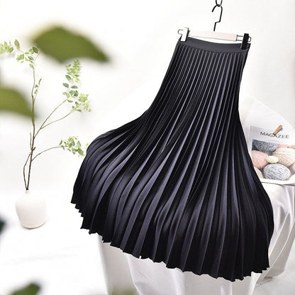 sixsr Brand Designer Women Spring Autumn Elegant Chic Solid Pleated Skirt High Waist Luxury Fashion With Elastic Female C-035