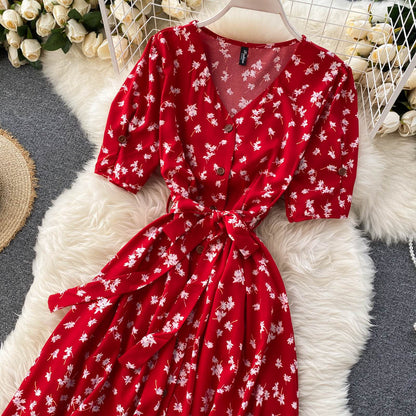 Sixsr beach Red elegant sexy Dress women Summer Autumn V-neck polka dot midi dress waist split dress vestidos de fiesta clothes