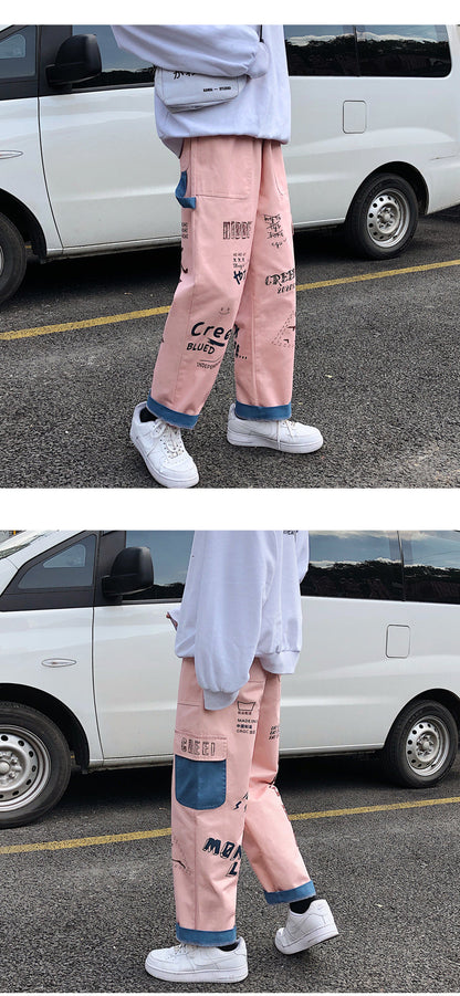 Straight Denim Jeans Men Graphic Printed Jeans 2024 Streetwear  Jeans Man Wildleg Pants Hip Hop Korean Harajuku Fashion Pants
