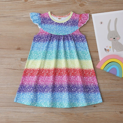 Sixsr New Summer Baby Girls Tutu Dress Children Party Little Girl Kids Clothes Flying Sleeve Princess Rainbow Patchwork Outfits Dress