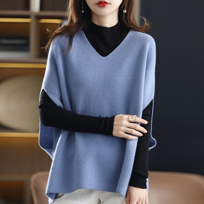 Sixsr Autumn And Winter Casual V-Neck Cashmere Chic Pullover Vest Solid Color Knitted Women's Sleeveless Sweater 100% Wool Loose Coat