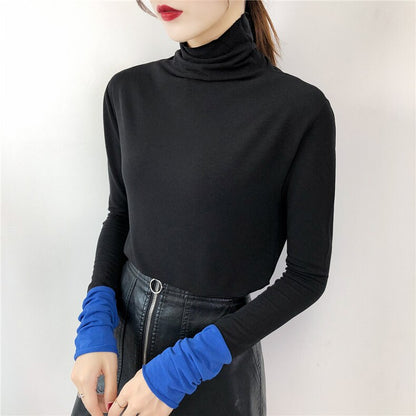 Sixsr harajuku Solid Bottoming t Shirt Women Spring Autumn Tee Shirts Korean Turtleneck Slim Long Sleeve Black White T-shirts 90s tops