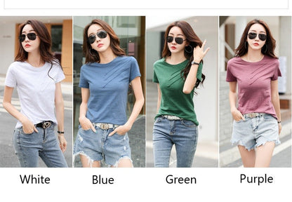 sixsr Short Sleeve Summer Women Ribbed Cotton Tee-Shirts Female Button Loose Casual Fashion T-shirts Blue O-Neck Korea Tops S-3XL