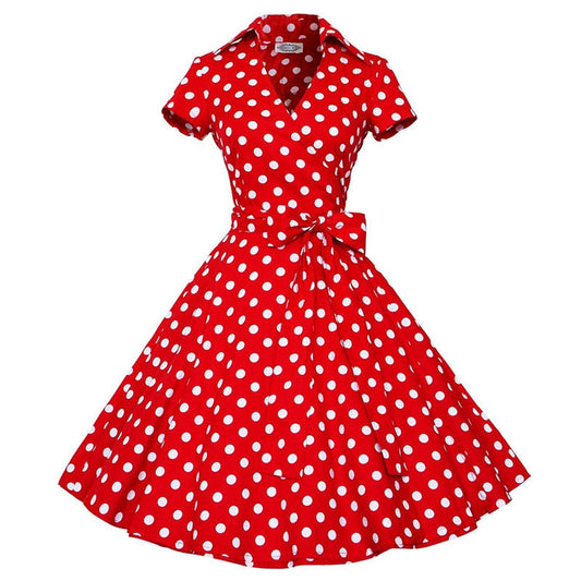 Sixsr Audrey Hepburn Summer Dress Women Polka Dot Vintage Swing Robe Rockabilly Housewife Retro 50s Pinup Dresses Vestidos