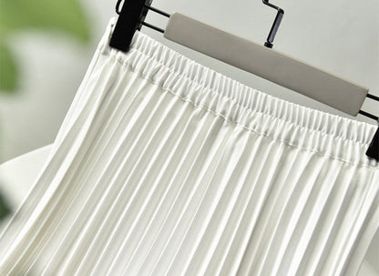 sixsr Brand Designer Women Spring Autumn Elegant Chic Solid Pleated Skirt High Waist Luxury Fashion With Elastic Female C-035