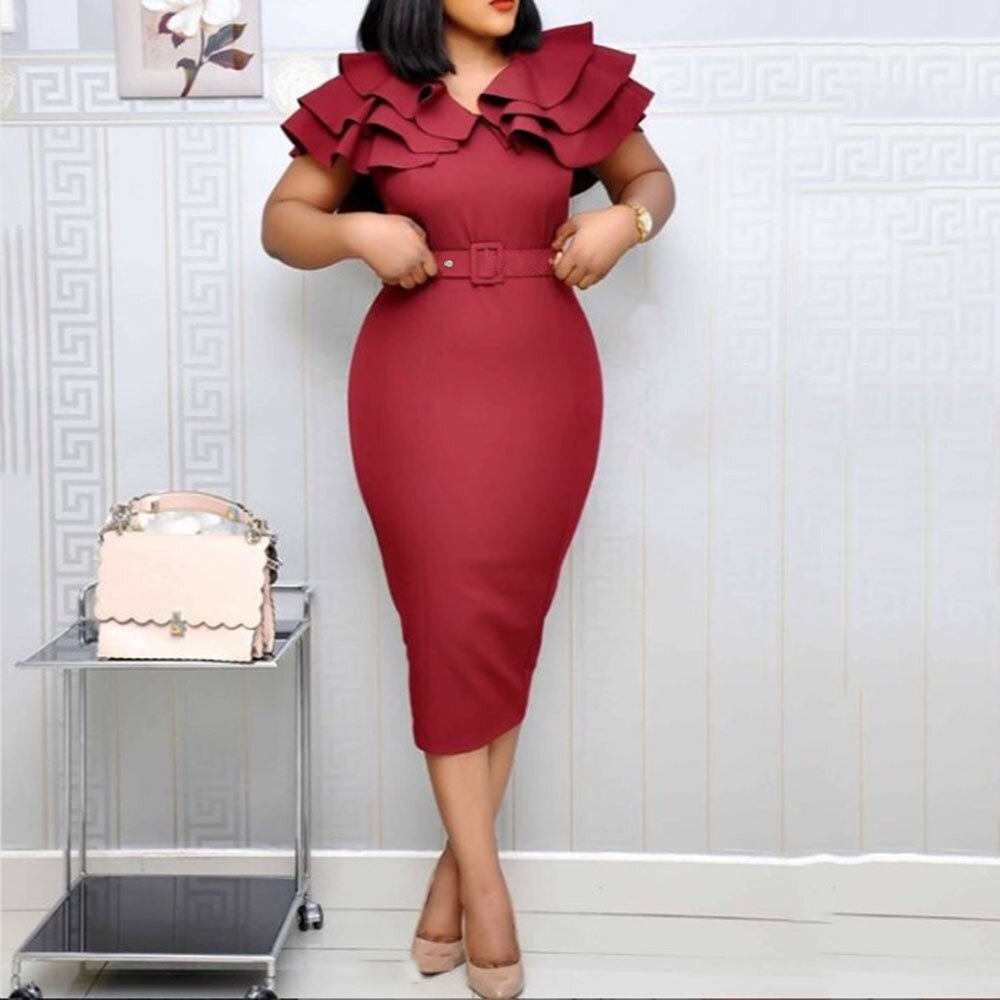 Sixsr puff sleeve women patchwork dress autumn  bodycon dresses elegant office lady work midi dresses femme vestiods plus size 4xl