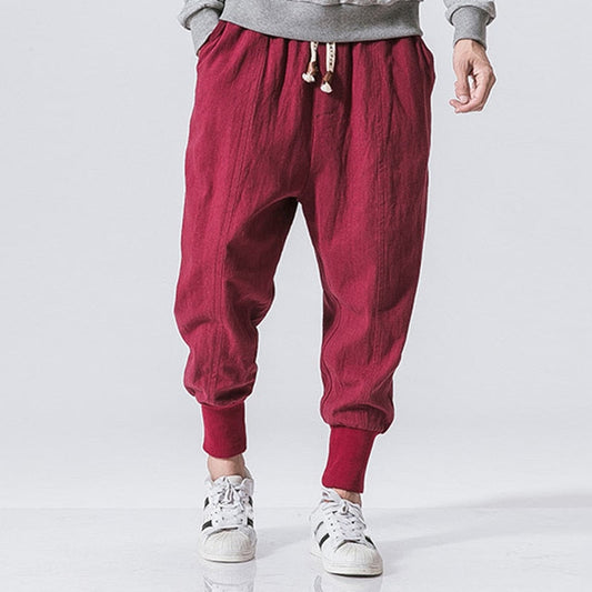 Men's Wild Crotch Harem Pants Japanese lanterns Men Harem Pants Japanese Casual Cotton Linen Trouser Man Jogger Pants Chinese B