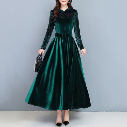 Sixsr High Quality Fashion Vintage Velvet Dress Winter Dresses Women Long Sleeve Evening Party Dress For Middle Age Mom Vestidos