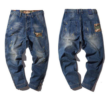 Men Harem Jeans Loose Baggy Casual Joggers Plus Size Hip Hop Denim Pants Camouflage Patchwork Streetwear Trousers Man Clothing
