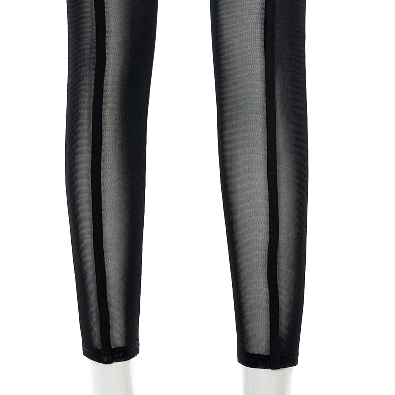 Sixsr New Sexy See-through Black High Waist Long Trousers Casual Sweatpants Women Autumn Elastic Pencil Pants Mesh Leggings