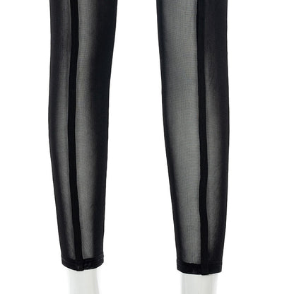 Sixsr New Sexy See-through Black High Waist Long Trousers Casual Sweatpants Women Autumn Elastic Pencil Pants Mesh Leggings