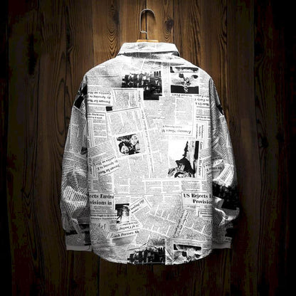Newspaper shirt Korean trend men's shirt long-sleeved loose couple lovers shirt student all-match shirt 2024 fashion streetwear