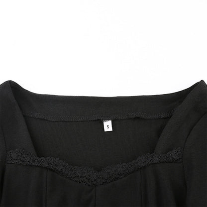 Sixsr Women Winter Dress Women New Arrivals Sexy Long Sleeve Lace Split Black White Solid Party Dresses Vestidos