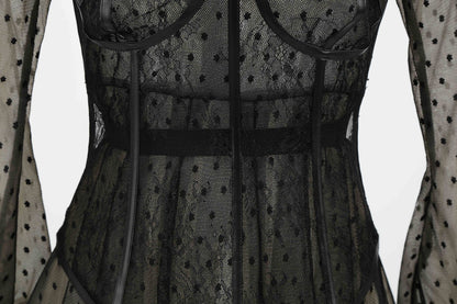 Sixsr New Design 2pcs Summer Dress for Women Black Sexy Corset Dress Vintage Slim Mesh Outfit Clubwear Dress Shirt for Girl's Party