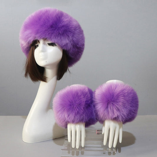 Sixsr New Autumn Winter Caps Female Hats Cuffs Set Fashion Warmth Imitation Quality Design Faux Fur Hat Fox Fur Sleeves Suit Accessary