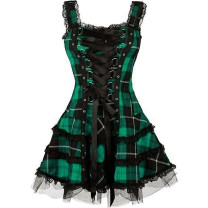 Sixsr Dress Women Classic Frill Lace Dresses Sleeveless Plaid Vintage Gothic Mini Dresses Ball Gowns Cosplay Costume Plus Size Dress