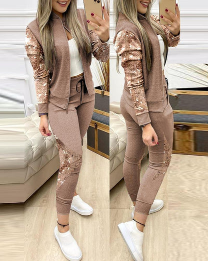 sixsr  Fashion Tracksuit 2 Piece Set Autumn Winter Zipper Jacket + Long Pants Sports Suit Female Sweatshirt Sportswear Suit For Woman