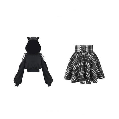 Sixsr Gothic Lolita skirt female S-XL multi-size autumn and winter high waist lace-up short check wool skirt mini ballet skirt