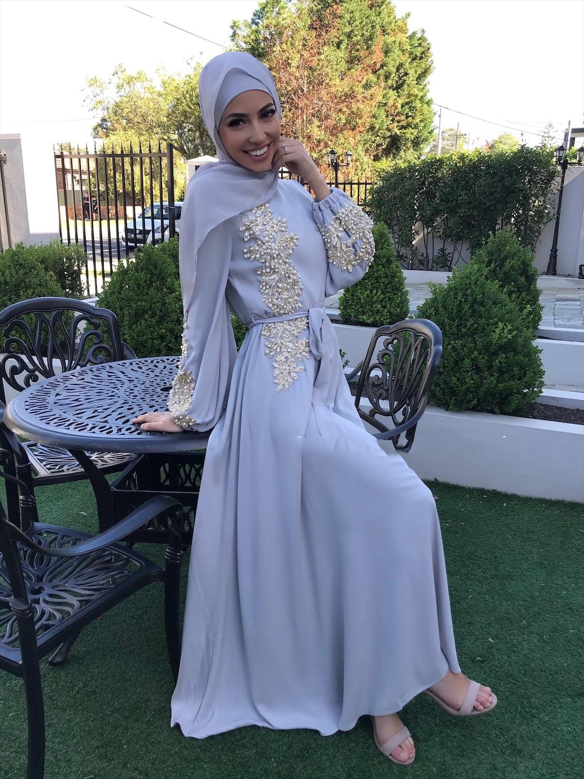 sixsr Spring Autumn Dresses for Women Embroidery Abaya Dubai Turkey Muslim Dress Evening Wedding Dress Kaftan Islamic Clothing Indian Dress Women Robe Vestidos