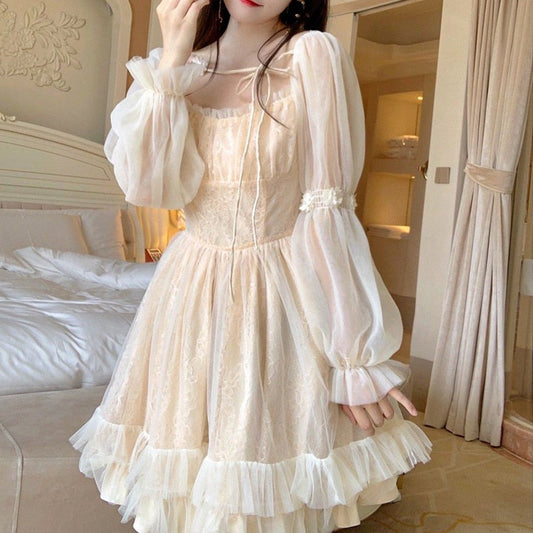 Sixsr Lolita Kawaii Dress Women Casual Long Sleeve Vintage Y2k Mini Dress Female Japanese Style One Piece Dress Korean Autumn