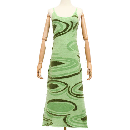 Sixsr Paisley Print Knit Dress Women Green Y2K Summer Sexy Bodycon  Sleeveless Spaghetti Strap Beach Party Midi Dresses