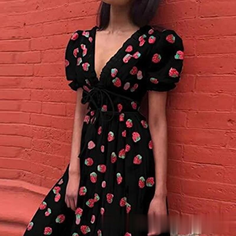 Spring S-5XL Sexy V-Neck Strawberry Pink Mesh Lace Pleated Belt Girly Style Cute  Plus Size High Waist Long Dress