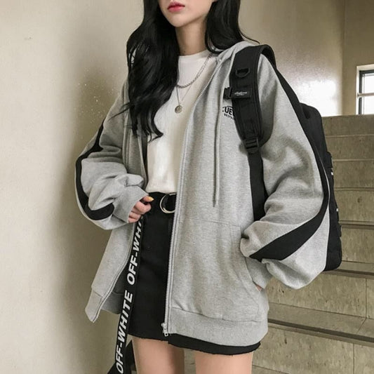 Sixsr Oversized Hoodies Women Casual Long Sleeve Loose Sweatshirts Female Harajuku Street Boyfriend Style Sweatshirt Fleece Clothes