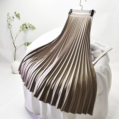 sixsr Brand Designer Women Spring Autumn Elegant Chic Solid Pleated Skirt High Waist Luxury Fashion With Elastic Female C-035