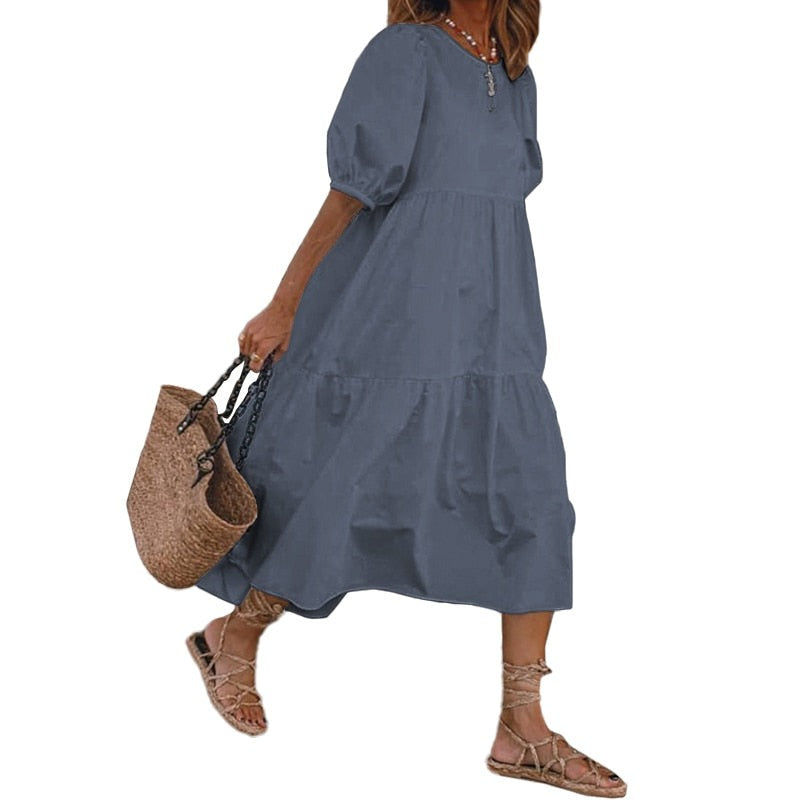 Sixsr Summer Dress Elegant Party Mid-Calf Dress Women'Summer Sundress Bohemian Beach Sundress Casual Vestido Plus Size