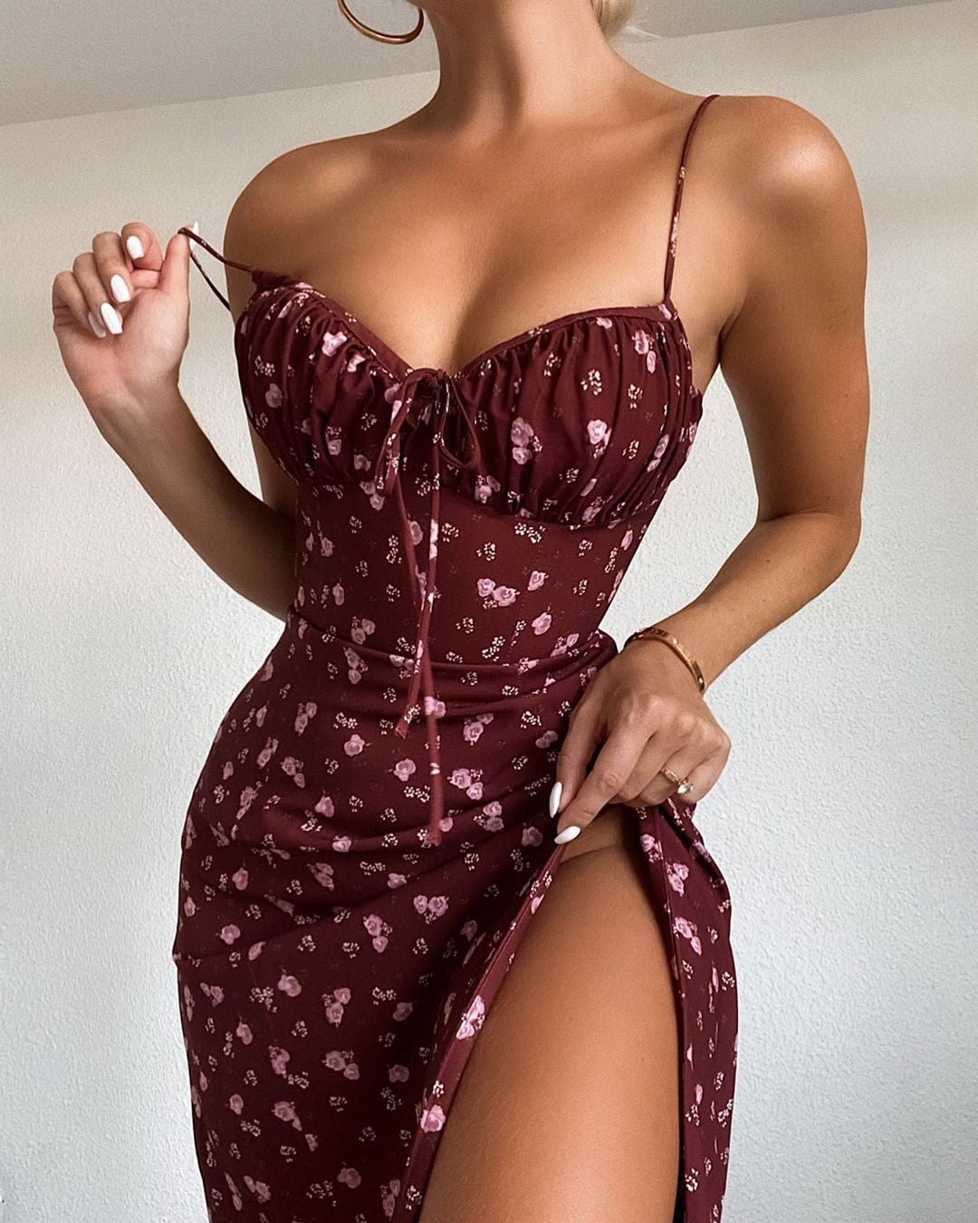 Sixsr Vintage Solid Button Midi Dress Sexy Party Club Bodycon Strapless High Split Dresses Women Spring Autumn Casual Vestidos