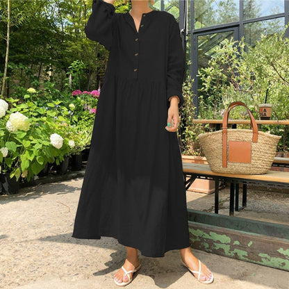 Autumn Women Casual Solid Long Shirt Dress Pockets Long Maxi Vestidos Office Lady Work Cotton Dress Party Robe Femme