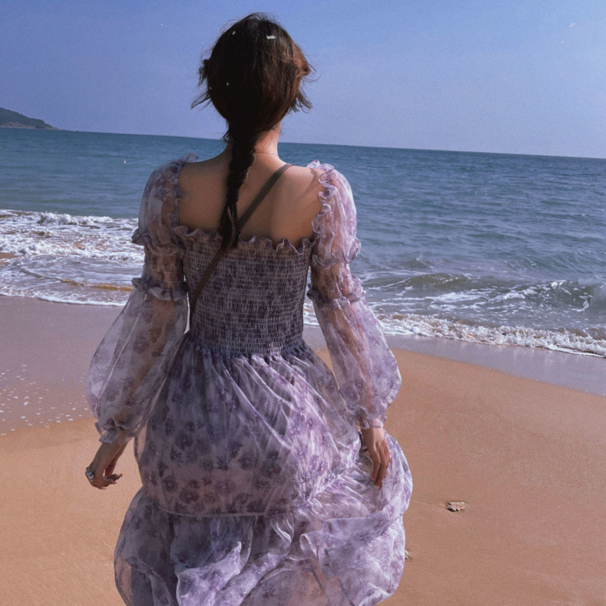 Sixsr Summer Lace Elegant Midi Dress Women Puff Sleeve Square Collar Boho Beach Floral Dress Female Party One Piece Dress Korean