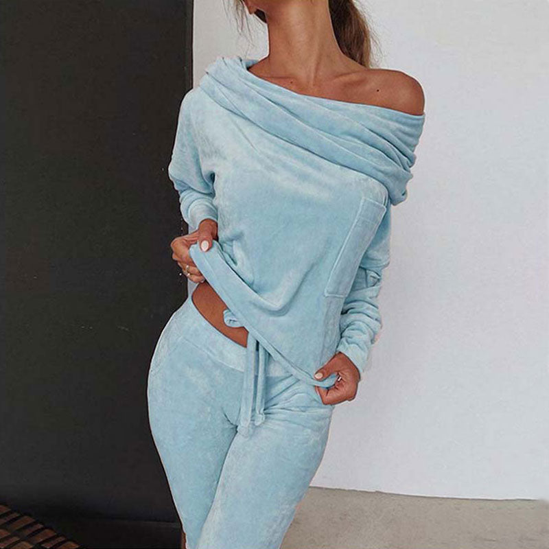 Autumn Velour Lounge Set Women  Two Piece Sets Velvet Velour Tracksuit Ladies Sweatsuit 2 Piece Outfits For Women