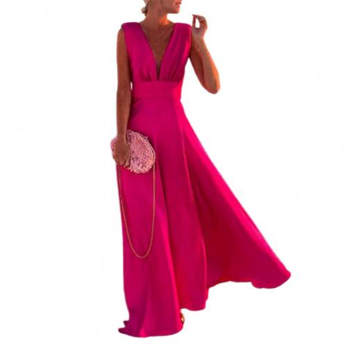 sixsr Summer Women's dress Sleeveless Elegant Deep V-Neck Waist Tight Pleated Big Hem Maxi Dress Wedding Guests Vestidos