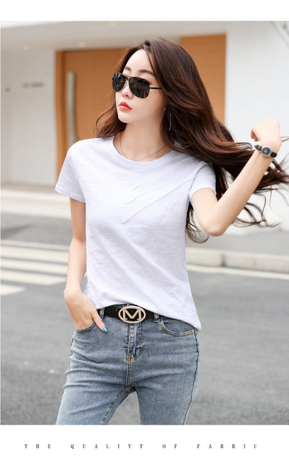 sixsr Short Sleeve Summer Women Ribbed Cotton Tee-Shirts Female Button Loose Casual Fashion T-shirts Blue O-Neck Korea Tops S-3XL