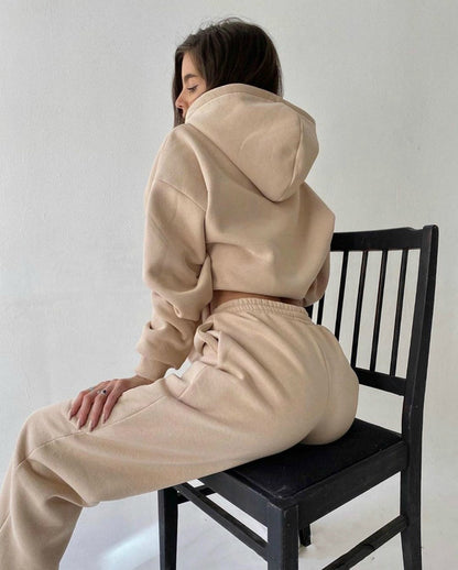 Sixsr 2 Piece Set Women Spring Autumn Tracksuit Solid Hooded Sweatshirt Top And Wide Leg Pants Suits Loose Casual Fashion Sportswear