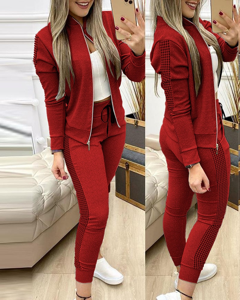 sixsr  Fashion Tracksuit 2 Piece Set Autumn Winter Zipper Jacket + Long Pants Sports Suit Female Sweatshirt Sportswear Suit For Woman