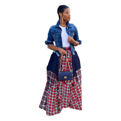 Sixsr Womens Fashion Ladies Fashion Stitching Printed Plaid Young Fashion Casual Bohemian Super Loose Multicolor Skirt