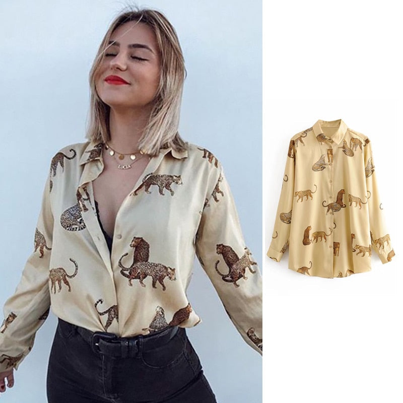 Sixsr  women satin blouse long sleeve zebra print shirts vintage office ladies tops femme chandails fashion blusa de mujer Chandails