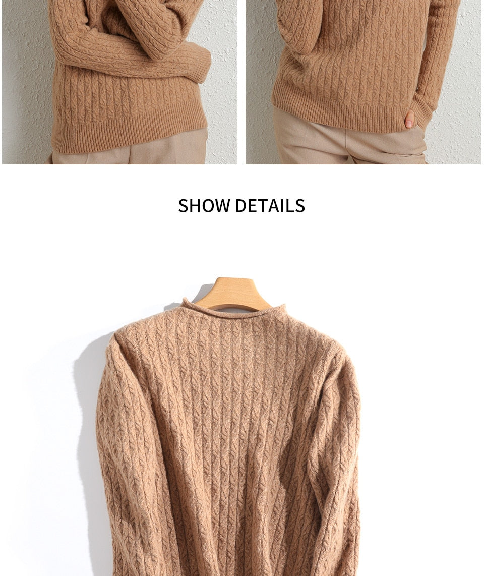 100% Merino Wool Cashmere Sweater Women Winter Warm O-Neck Long Sleeve Ladies Pullover knitted Autumn Jumper Vintage Sweater