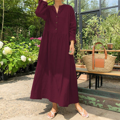 Autumn Women Casual Solid Long Shirt Dress Pockets Long Maxi Vestidos Office Lady Work Cotton Dress Party Robe Femme