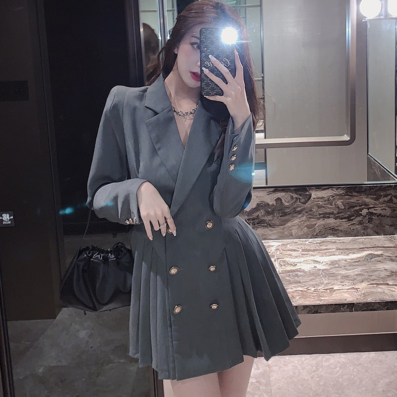 Blazer Dress Women Korean Long Sleeve Suit Dress Spring One-piece Ladies Casual Office Clothing Fashion Designer Mini Dress